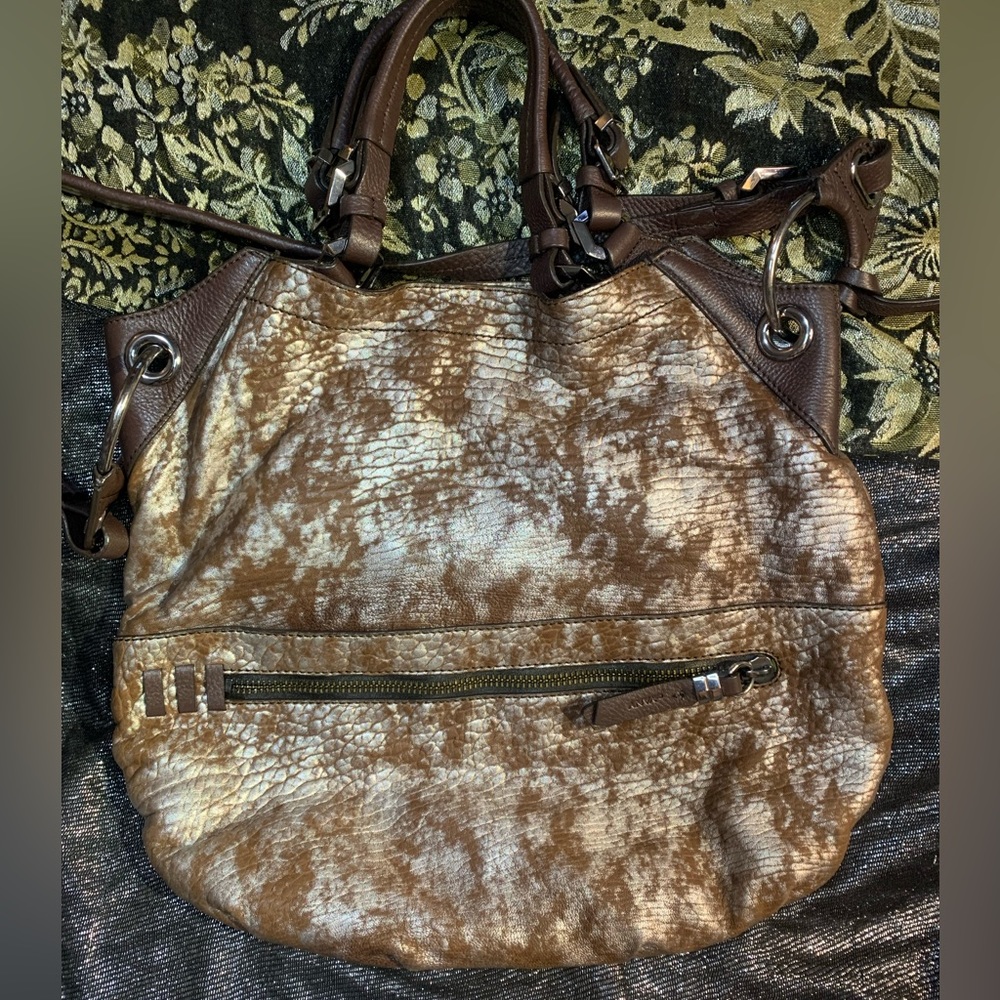 Or YANY Sydney Coffee Brown Silver Large Convertible Hobo Shoulder Bag